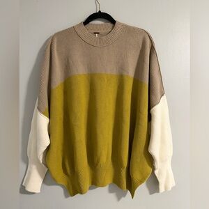 Free People Off-the-Shoulder Sweater in Tan, Yellow, and Cream